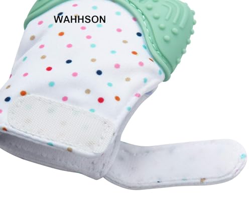 Image of WAHHSON Cotton Baby Soft Teething Mitten Teether Glove, Teether For 0-12 Months Baby, Teething Pain Relief Toy Glove, Natural Remedy For Infants & Toddlers | Infant Teething Mittens (Green, Pair of 1)
