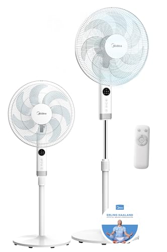 MIDEA Ventilador de Pie de 3 Velocidades con Control Remoto - Ventilador Silencioso con Oscilación...