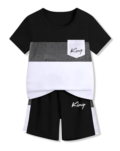 Vitalique Size 9 10 Youth Teen Clothes Teen Boys 2 Piece Short Sleeve Top T Shirt Shorts Summer Boys Outfits Set (9-10Y)