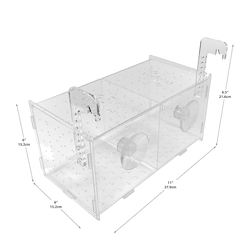 Image of Disco Radical Fish Breeding Box for Tank or Aquarium - Isolation Box and Fish Hatchery Container Kit - Adjustable, Acrylic - Complete with Small Fish Net, Clear