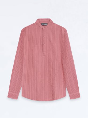 Image of StitchX Men's Seersucker Band Collar Pure Cotton Striped Kurta Shirt-S-2XL