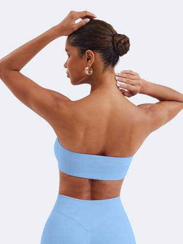 Image of YEOREO Strapless Bandeau Sports Bra for Workout Seamless Tube Top Gym Padded Wireless Bra