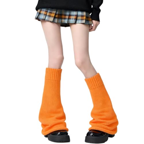 heyheyshine Y2k Star Skull Print Two Side Wear Knitted Leg Warmers Socks Punk Girls Japanese Kawaii Streetwear Leg Cover (Orange Flared One Size)