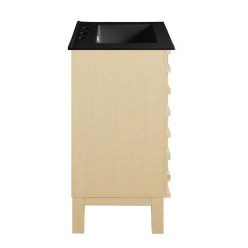 Image of Swiss Madison Cascade 24 in. Natural Oak Bathroom Vanity with Black, 3-Hole Ceramic Sink Top