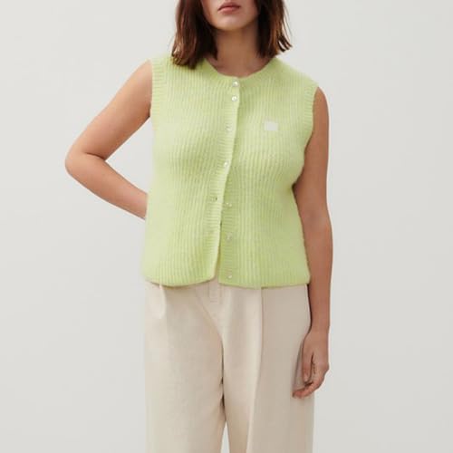 Image of Yuemengxuan Women Y2k Knitted Sweater Vest Sleeveelss Button Down Round Neck Ribbed Knit Tank Top Cardigan Vest Streetwear (Light Green #D, S), Small