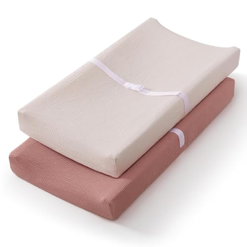 Image of Muslin Changing Pad Cover and Standard Changing Pad Bundle (Dusty Pink&Gream and Sage Green)