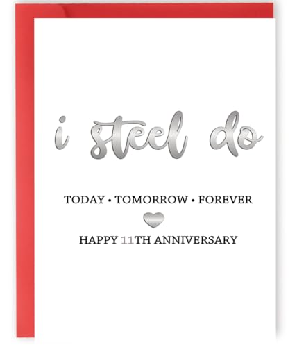 YiKaLus Funny 11 Years Anniversary Card Gift for Husband Wife,Steel 11th Anniversary Card...