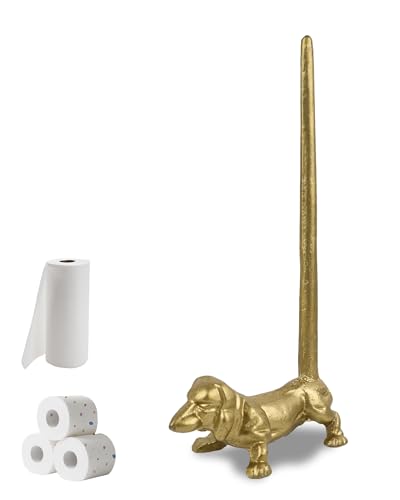 Gardmate Gold Dog Paper Towel Holder for Kitchen & Bathroom - Decorative Cast Iron Free Standing Paper Roll Stand with Heavy Base, Slim Design Counter Organizer for Home, Apartment & Office