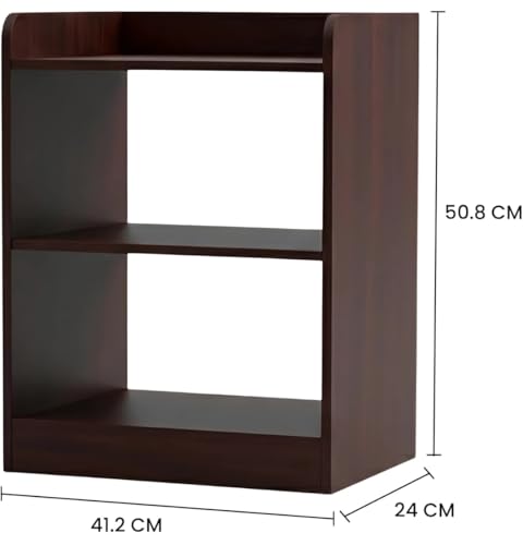 Image of Shoper cart Bedside Table with 3 Open Shelves, Brown Wood Finish, 50.8 x 41.2 x 24 cm, Nightstand Storage Organizer
