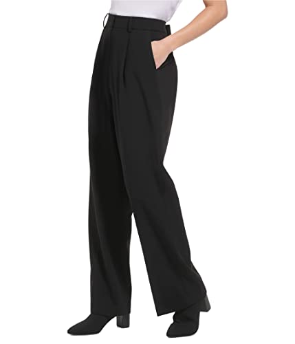 Calvin Klein Womens Wide Leg High Waist Dress Pants Black 142