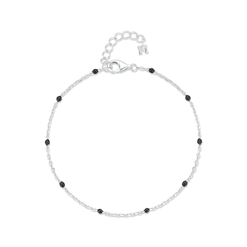 MATEO New York, Black Enamel Station Chain Bracelet, Sterling Silver
