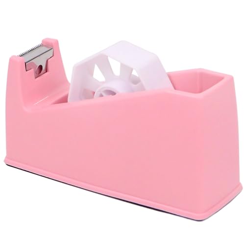 QILIMA Desktop Tape Dispenser Adhesive Roll Holderwith Weighted Nonskid Macaron Pink (Fits 1 & 3 Core)