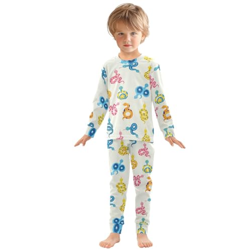 Pajama Sets Long Sleeve Colorful Snakes on Cream Soft Comfy Sleepwear 2 Piece PJS 3-8T2