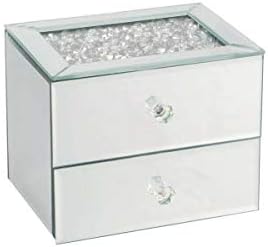 CAPRISTAR Elegant Silver Mirrored Glass Large 2 Drawer Jewellery Box Organiser Chest Jewelled Jewellery Box