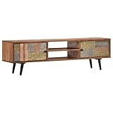 Material: Madera maciza de acacia con acabado en color miel; Dimensiones: 140 x 30 x 40 cm (ancho x profundo x alto); Con bellos y decorativos detalles metálicos de diferentes tonalidades
