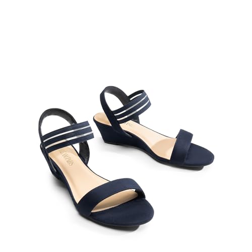 Image of DREAM PAIRS Women's Low Heel Wedge Sandals, Comfortable Slip-On Elastic Ankle Strap Summer Business Casual Dress Shoes