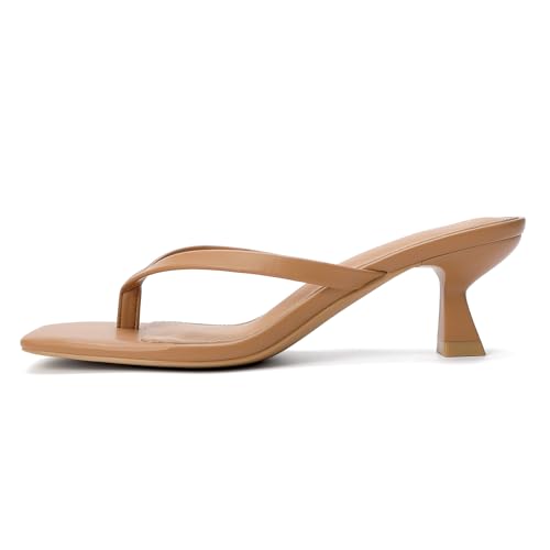 Image of Goderci Kitten Flip Flop Thong Low Heels for Women Square Open Toe Slip On Heeled Sandals