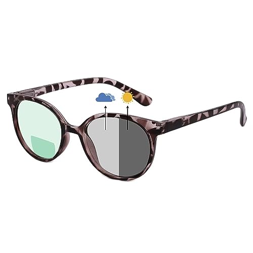 Image of OCCI CHIARI Photochromic Bifocal Reading Glasses Womens Round Blue Light Blocking Readers 1.0 1.5 2.0 2.5 3.0 3.5 4.0 (Tortoise +100)