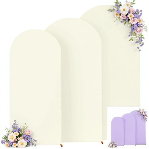 Set of 3 Arch Backdrop Covers(6ft, 5ft, 4ft) - Premium Stretchy Spandex Backdrop Arch Stand Cover for Baby Shower,Wedding,Party Decor Chiara Cover with Double-Sided Design(Cream Lavender)