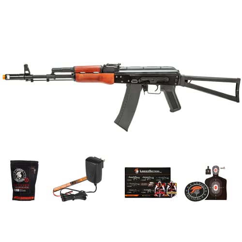 Lancer Tactical AK-47N Series AEG Full Metal Airsoft Rifle 400 FPS with Skeleton Folding Stock Real Wood Furniture (ETU Installed) with Charger and Battery Included