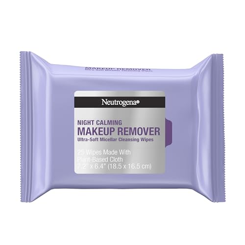 Neutrogena Makeup Remover Night Calming Cleansing Towelettes, Disposable Nighttime Face Wipes to Remove Dirt, Oil & Makeup, 25 ct