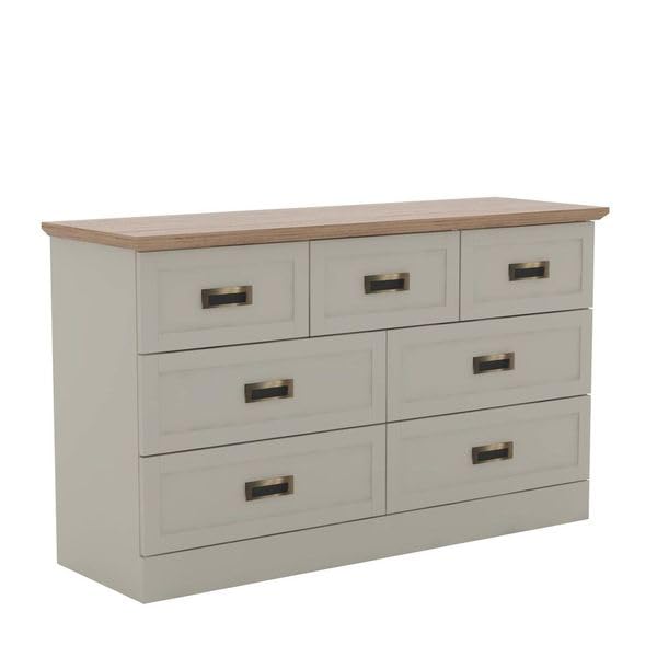 Galano Durban 3+4 Drawer Chest – Storage Cabinet for Bedroom, Hallway & Entryway – Closet Organizer with 7 Drawers – Light Grey/Oak