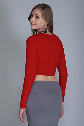 Image of The BLAZZE B1898 Women's Drawstring Plunge V Neck Full Sleeves Stylish Western Crop Top