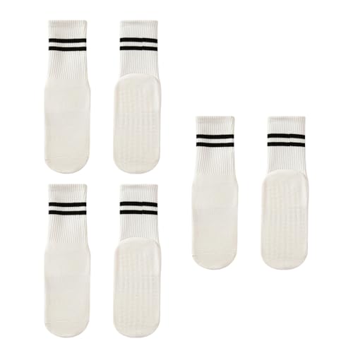 ZYMIADOU 3/4 pares de calcetines deportivos para mujer, de algodón suave, con doble rayas, para gimnasio, ejercicio, barre, baile, pilates y deportes, B, Altoa única