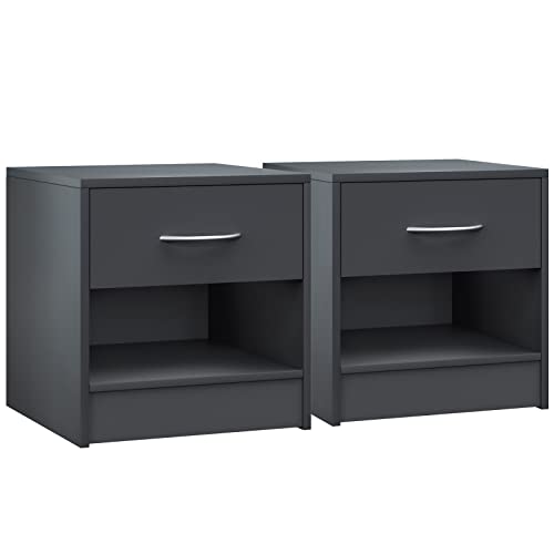 Casaria® Nachttisch Anthrazit 2er Set mit Schublade Bett 41cm Komforthöhe...
