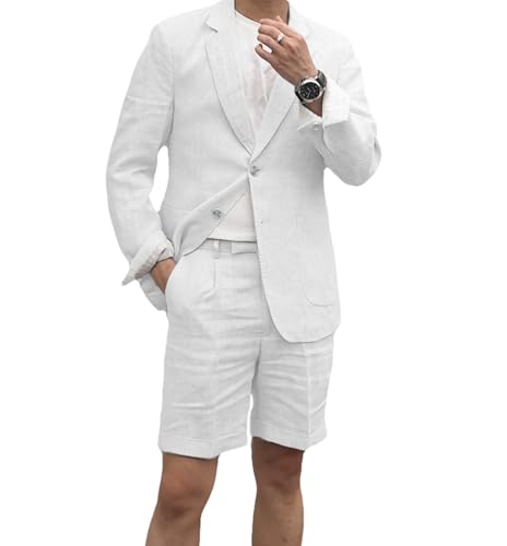 Men's 2 Piece Linen Suits Set Regular Fit Casual Lightweight Blazer Jacket and Summer Shorts for Men (Jacket+Shorts)