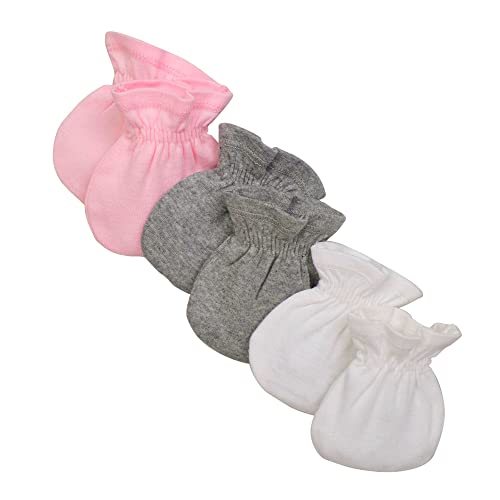 Image of Burt's Bees Baby Unisex Baby Mittens, No-Scratch Mitts, 100% Organic Cotton, Set of 3, Pink, One Size
