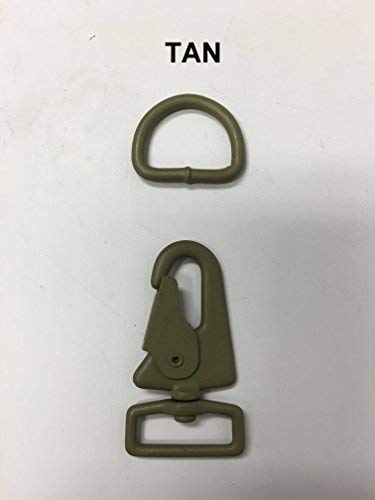 Center Mass Components USA Made H&K Clip 1" Swivel Snap Hook Spring Gate Sling Clip Quick Release with D Ring - Black, Tan, Foliage Green, Coyote (Tan)