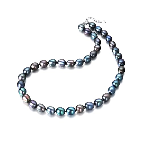 YAMI Tahitian Pearl Necklace, Natural Black Saltwater Cultured Baroque Pearls, 18+2 Inch with 925 Sterling Silver Clasp, Luxury Jewelry Gift for Women, Mother, Wife