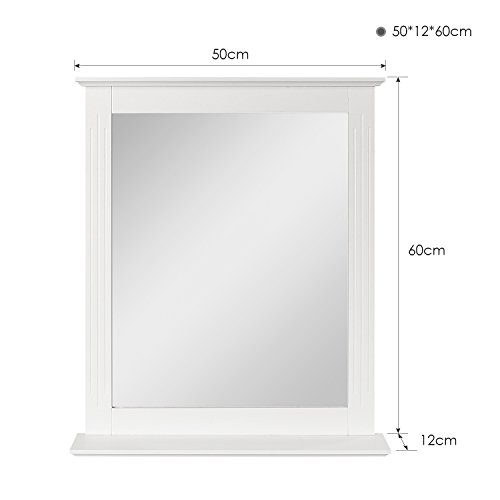 Homfa 50×60cm Bathroom Mirror With Shelf Wall Mounted Mirror Rectangle White
