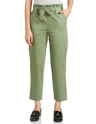 Image of Amazon Brand - Symbol Women Tapered Paper Bag Trousers (High Rise Ankle Length | with Self Fabric Belt) (Available in Plus Sizes)