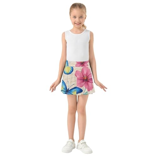 Toddlers Tennis Skirts Watercolor Butterfly Pink Flowers Girls' Shorts Athletic Skorts Preppy School 4t3