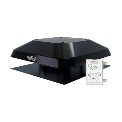 Quietcool AFR PRO-1.3 Roof Mount Attic Fan - 1266 CFM - Adjustable Thermostat - 20ft Power Cord - Plug-and-play - Two Speed Cover