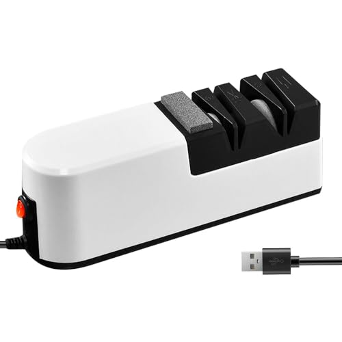 Aiguiseur De Couteaux Électrique 5 En 1 – Affûteur Blanc USB Multifonction Pour Lames Droites, Dentées, Céramique Et Ciseaux