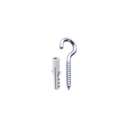BemFixa 7222 Gancho 3.4 X 60 com Bucha de Naylon 06 mm, Pacote de 4, Prata