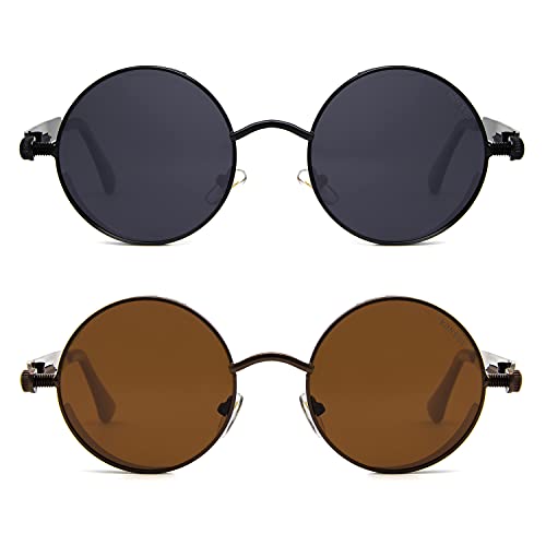 Image of RONSOU Steampunk Style Round Vintage Polarized Sunglasses Retro Eyewear UV400 Protection Matel Frame