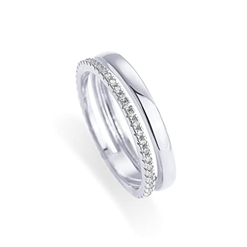PAVOI Rhodium Plated Cubic Zirconia Dual Stacking Rings for Women | Gold Eternity Band for Women...