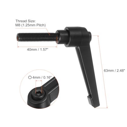 Image of HARFINGTON 6pcs Adjustable Clamping Lever Handles M8 x 40mm Male Thread Bolt Knobs Rotating Screw Locking Quick Release Ratchet Push Button Handle, Black