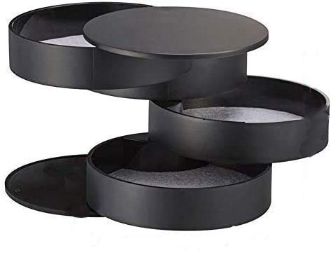 LelestarJewelry Box, 360 Degree Rotating Jewelry Storage Box 4 Layers Jewelry Organizer Holder for Necklace Bracelet Ring Earring Small Items Container Case (Black)