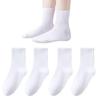 Kids Seamless Socks Boys Girls Cotton Athletic Socks 5-8 Years School Ankle Socks with Retro Stripes White 4Pack
