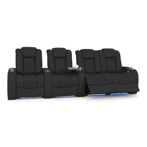 Image of Seatcraft Virtuoso LT Black Italian Leather Home Theater Seating, Zero Gravity Power Recliner, Heat and Massage, Powered Headrest and Lumbar Gaming and Home Office Chair, Row of 4 Right Loveseat