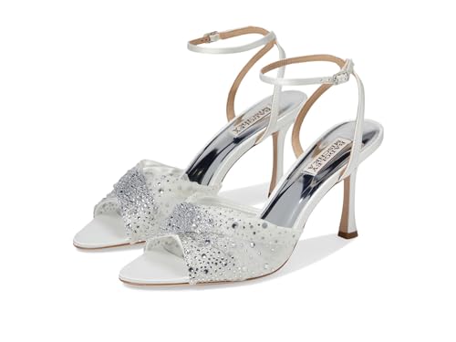 Image of Badgley Mischka Women's Cameryn Satin Peep-toe Stiletto With Crystal-embellished Mesh Overlay