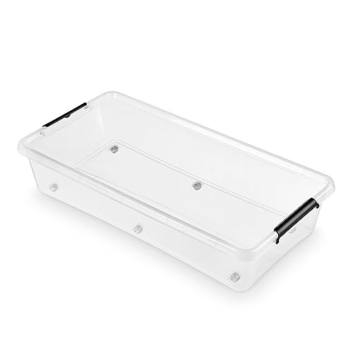SIMPLE STORE Aufbewahrungsbox mit Deckel und Rädern 35 - Boxen Aufbewahrung Stapelboxen 76 x 39 x 16 cm - Ordnungsboxen - Aufbewahrungsbox mit Deckel Küche Büro, Schule, Werkstatt