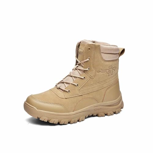 Botas de Senderismo para Hombre, Antideslizantes, Transpirables, con Cremallera Lateral, para Trabajo al Aire Libre, Botas de Combate Impermeables con Cordones para Botas de desier