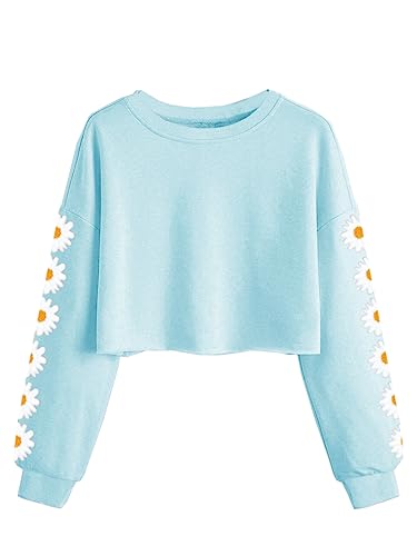 Dellytop Kids Crop Tops Girls Long Sleeve Tee Shirts Cute Daisy Pinted Fashion Sweatshirt Pullover Top