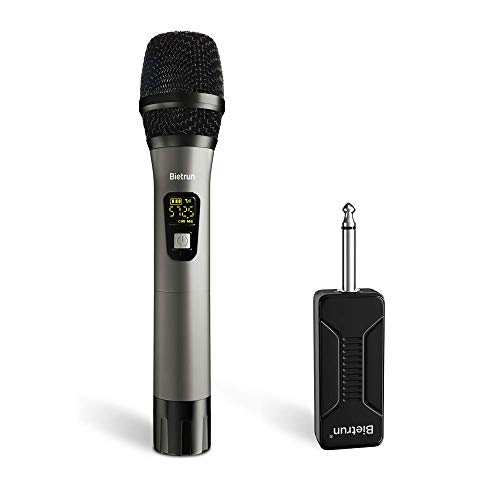Wireless Microphone, UHF Metal Dynamic Handheld Karaoke Mic, Rechargeable Receiver (Work 6hs), 260ft